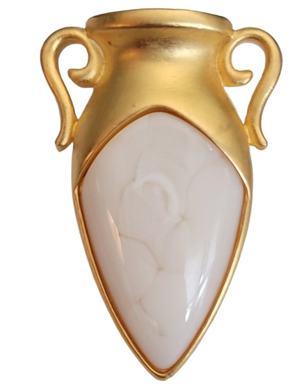 Givenchy Matte Gold Tone Faux Marble, Pearl Urn Brooch Signed, M598
